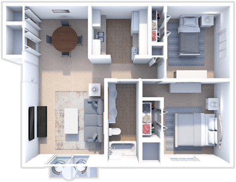 Floor plan for 2 beds, 1 bath, 850 sqft